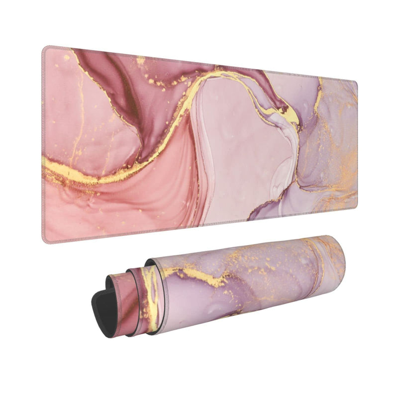 Rose Gold Marble Mouse Pad Abstract Pink Desk Mat 31.5x11.8 Inch Marbled Texture Non-Slip Rubber Base Large Rose Gold Mousepad Stitched Edges Keyboard Mouse Mat Desk Pad for Office Home Game Rose Gold Marble