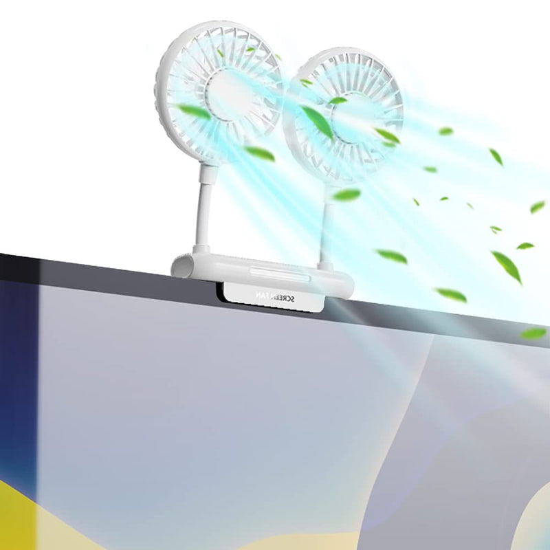 Monitor Fan, THRRLY Screen Fan with 2 Fans, 3 Speeds Desktop Table Cooling Fan with Sturdy Adjustable Clamp, Strong Wind Quiet Small Desk Fan USB Powered Mini USB Fan for Office Laptops, Desktop PC. White