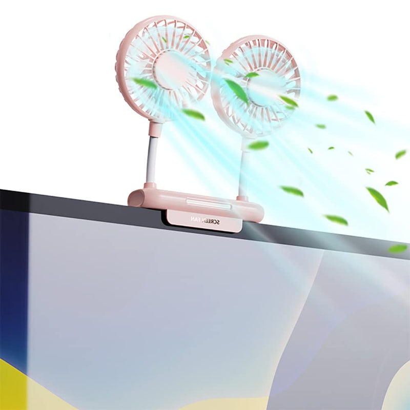 Monitor Fan, THRRLY Desktop Fan with 2 Fan Heads, 3 Speeds 360° Rotatable Office Desk Fan USB Powered Cooling Fan with Sturdy Adjustable Clamp,Strong Wind Quiet Small USB Table Fan for Desktop Laptop. Pink