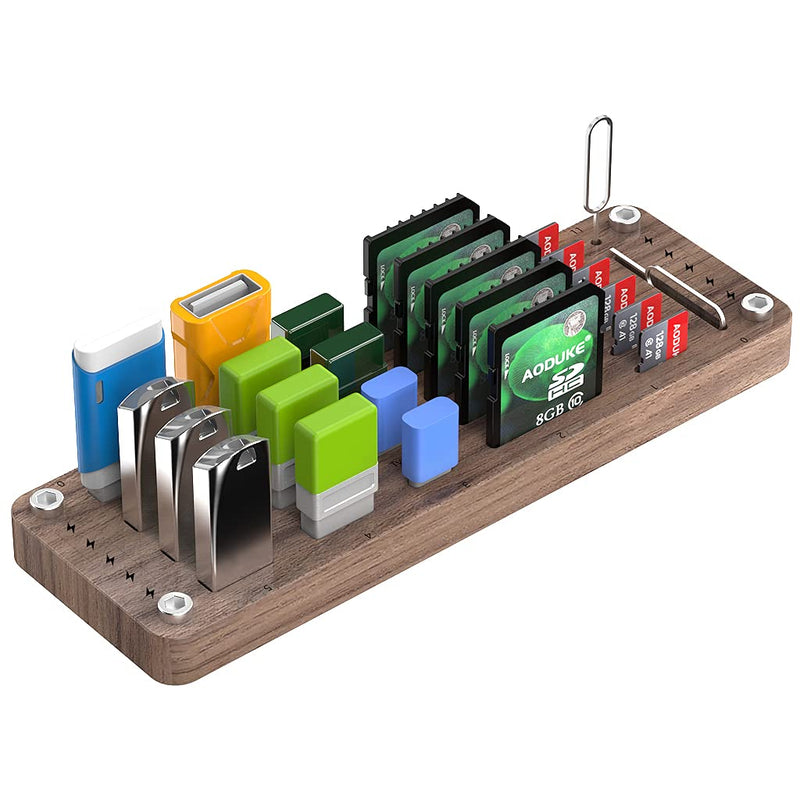 FEIFANZHE Wooden Memory TF SD Card Case Box and USB Drive Stand / SD Card Holder Desk,Micro SD Card Case,Memory Card Case, Mobile Card Taking Needle Carrying Case-01M pure walnut wood