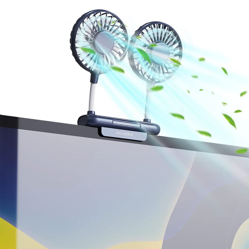 Desktop Fan, THRRLY Monitor Clip on Fan with 2 Fan Heads, 3 Speeds Office Desk fan USB Powered Cooling Fan with Sturdy Adjustable Clamp, Strong Wind Quiet Personal USB Small Fan for Laptops, Desktop. Dark Blue