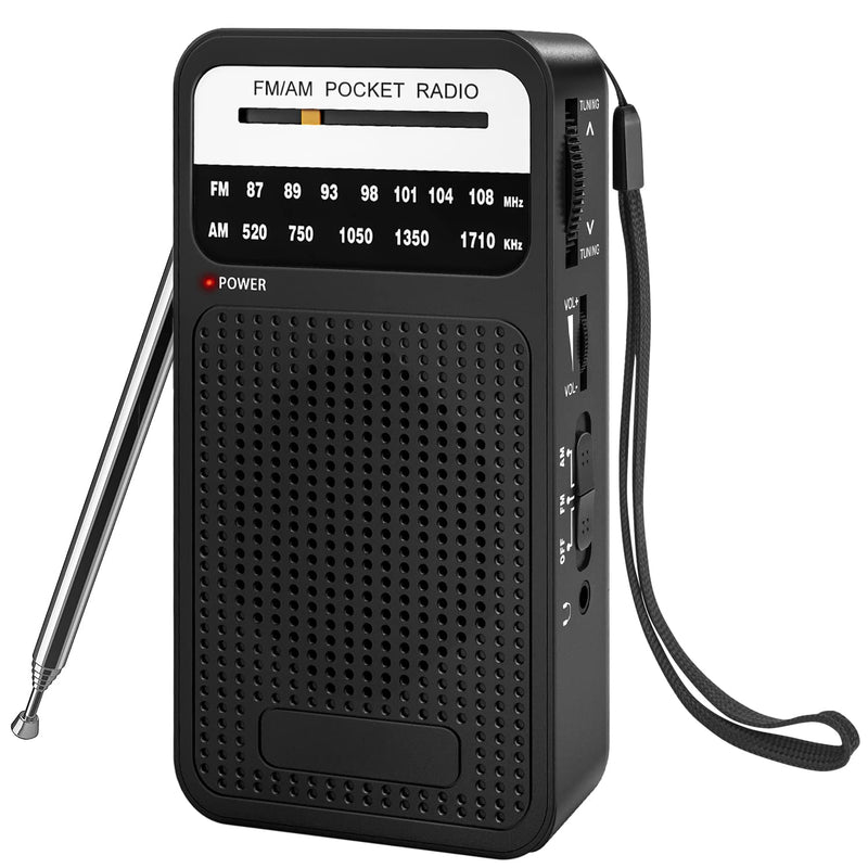 Portable Radio AM FM, Goodes Transistor Radio with Loud Speaker, Headphone Jack, 2AA Battery Operated Radio for Long Range Reception, Pocket Radio for Indoor, Outdoor and Emergency Use Black