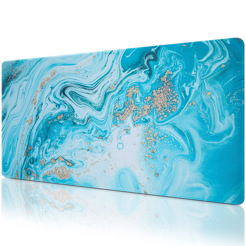 Large Mouse Pad, Marble Desk Mat, Canjoy 31.5" x 15.7" Extended Gaming Mouse Pad Waterproof Computer Keyboard Mousepads with Non-Slip Rubber Base for Work, Game, Office, Home Light Blue Gold Marble