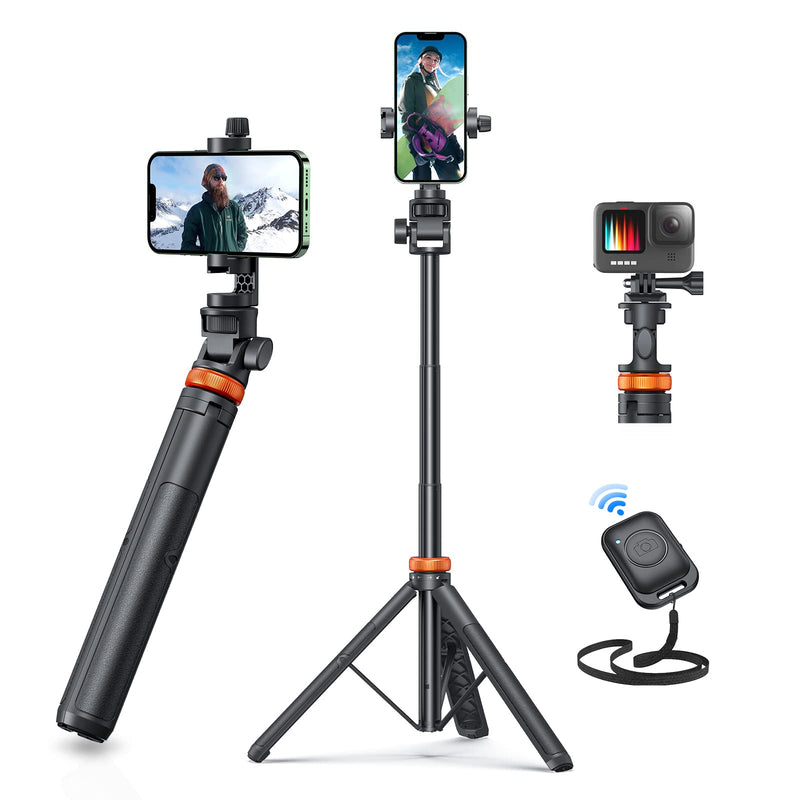 [AUSTRALIA] - Newest 62" EUCOS Selfie Stick Tripod with Remote, Upgraded Solidest Cell Phone Travel Tripod Stand Compatible with iPhone 14/13/12 Pro Max/Samsung/GoPro/DJI Inferno Mix Carbon Black 