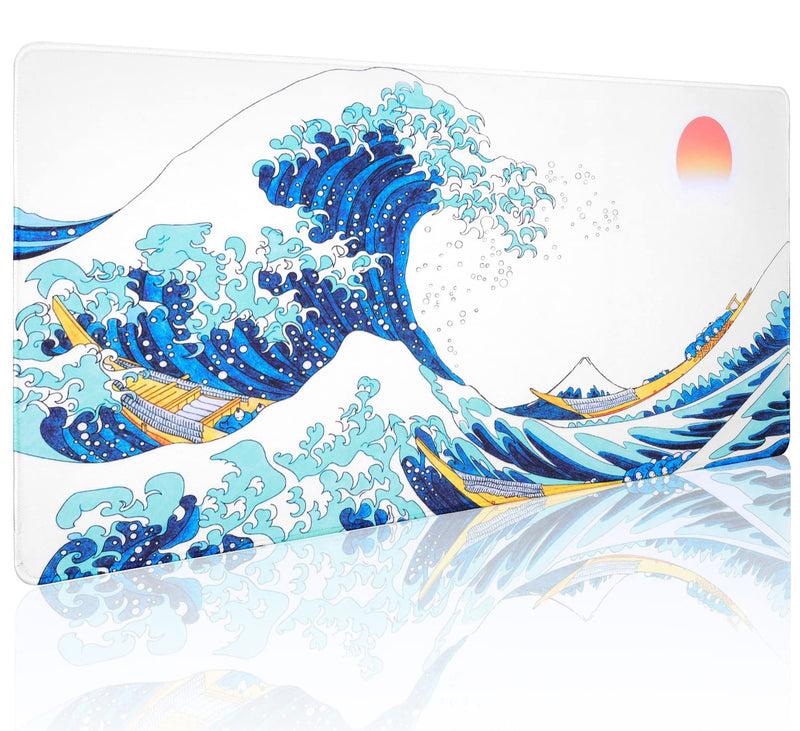 Sea Wave Japanese Cool Mouse Pad Gaming XXL Full Desk Mat Extra Large Long Extended Mousepad Big Pads Table Keyboard Mat for Office Home Game 35.4 X 15.7 Inches Sea Wave Japanese Cool XXL-35.4x15.7 Inch
