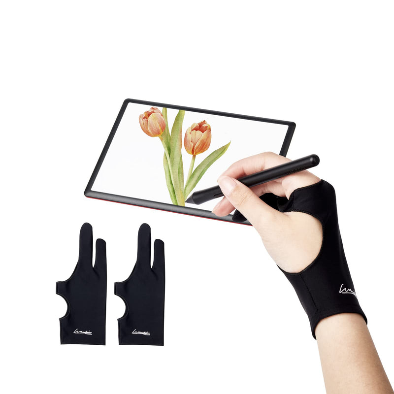 Digital Drawing Glove 2 Pack,Artist Glove for Drawing Tablet,ipad,Sketching,Art Glove with Two Finger for Right Hand and Left Hand （Smudge Guard,Large,3.35 x8.98inch L