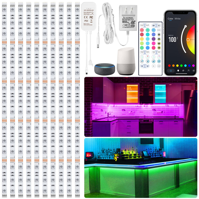 maylit 10 PCS Smart RGB Under Cabinet Lights Kit, Compatible with Alexa and Google Assistant, App and Remote Control, Music Sync Color Changing, Timer, Dimmable, for Cabinet, Counter, Shelf, Bookcase Multicolor 16.4FT