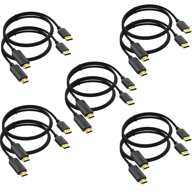 Thin DisplayPort to HDMI Cable 10-Pack, 3 FT 4K DP to HDMI Display Port Cord Adapter Male to Male Cord (UHD 4K, 2K, 1080P) Gold-Plated Braided Compatible with Dell, HP, Insignia, ASUS, AMD and More | Supports 4K/2K/1080P video & audio, compatible with ...