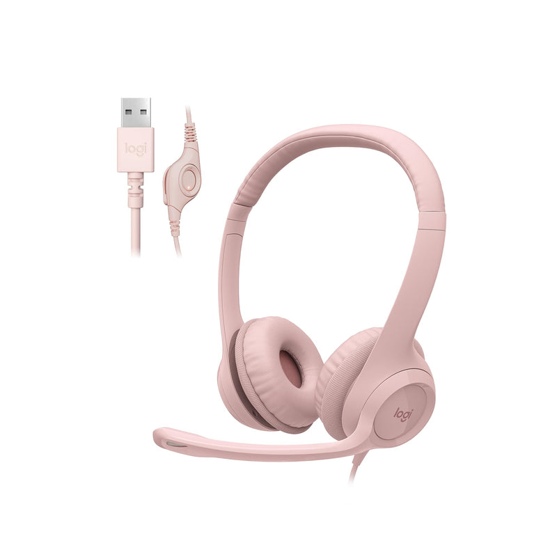 [AUSTRALIA] - Logitech H390 Wired Headset for PC/Laptop, Stereo Headphones with Noise Cancelling Microphone, USB-A, in-Line Controls, Works with Chromebook - Rose 1 Pack 