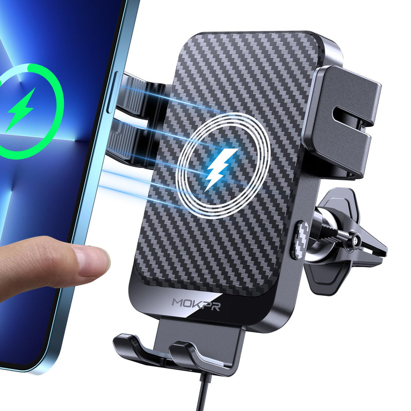 Wireless Car Charger 15W Fast Charging Auto-Clamping Air Vent Phone Mount | Cell Phone Holder Car Charger Compatible with iPhone 17 16 15/14/13/13 Pro/12 pro/12, for Samsung Galaxy Series Black