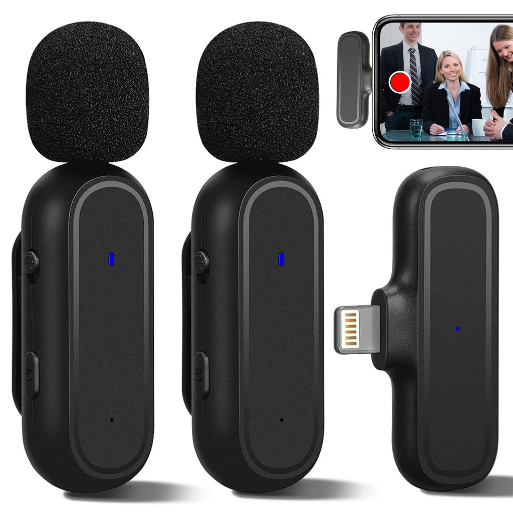 LAVKOW Wireless Microphone for iPhone iPad Phone, Plug-Play Wireless Lavalier Mic with Clips & 2 Microphone, for Video Recording, YouTube, TikTok, Facebook Live Stream, Noise Reduction