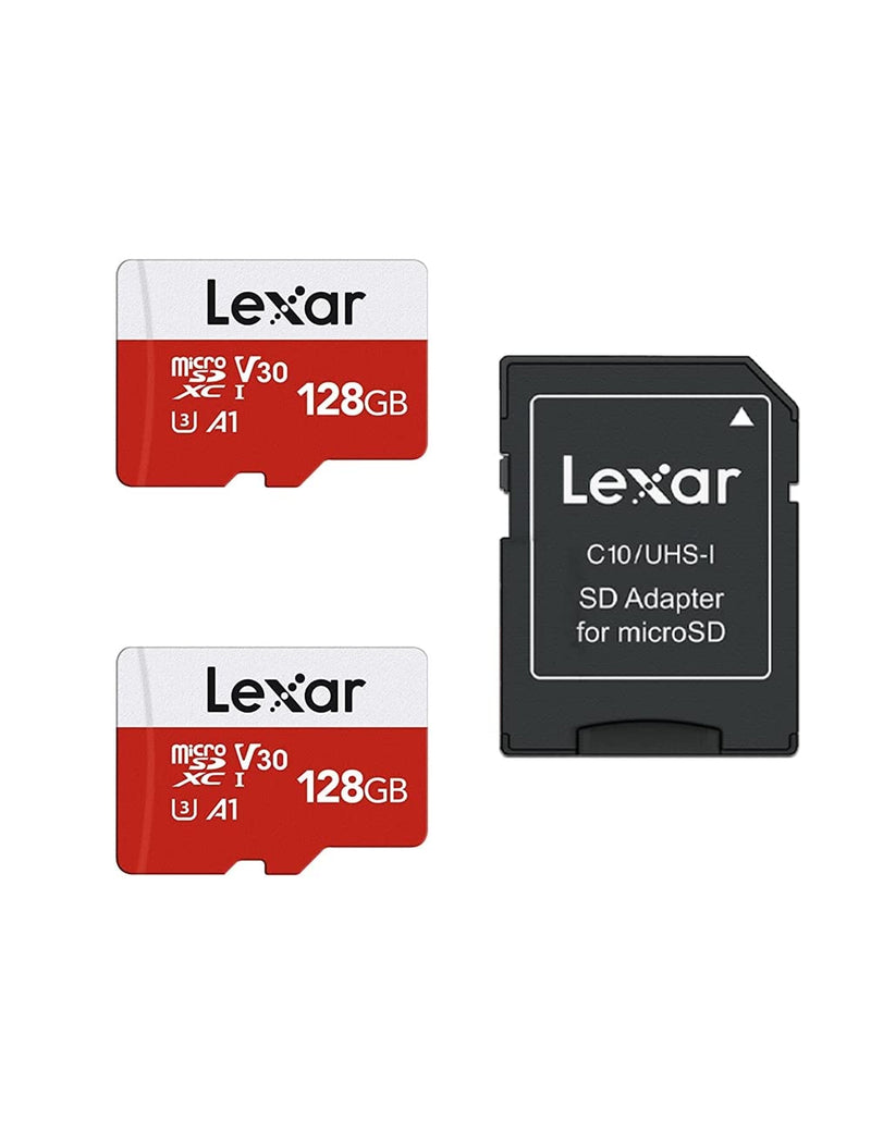 Lexar E-Series 128GB Micro SD Card 2 Pack, microSDXC UHS-I Flash Memory Card with Adapter, 100MB/s, C10, U3, A1, V30, Full HD, 4K UHD, High Speed TF Card 128GB x2