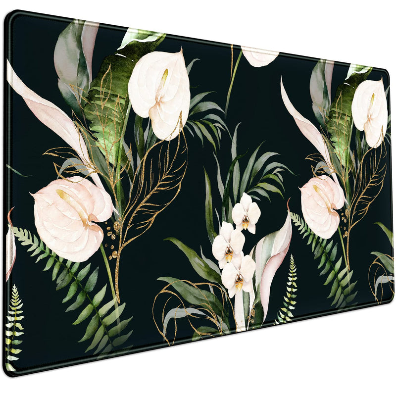 Desk Mat Black and Gold White Rose Flowers Decor Large Keyboard Mouse Pad for Laptop Pc Setup Desk Cover Protector Desk DéCor for Office Home Work Gaming 31.5" X 15.7" Stitched Edge Non-Slip Design A Blue black