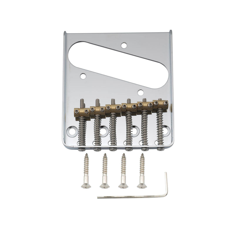 Musiclily Pro 54mm Vintage Telecaster Bridge with Barrel Brass 6-Saddle for Squier and Import Tele Style Electric Guitar, Chrome