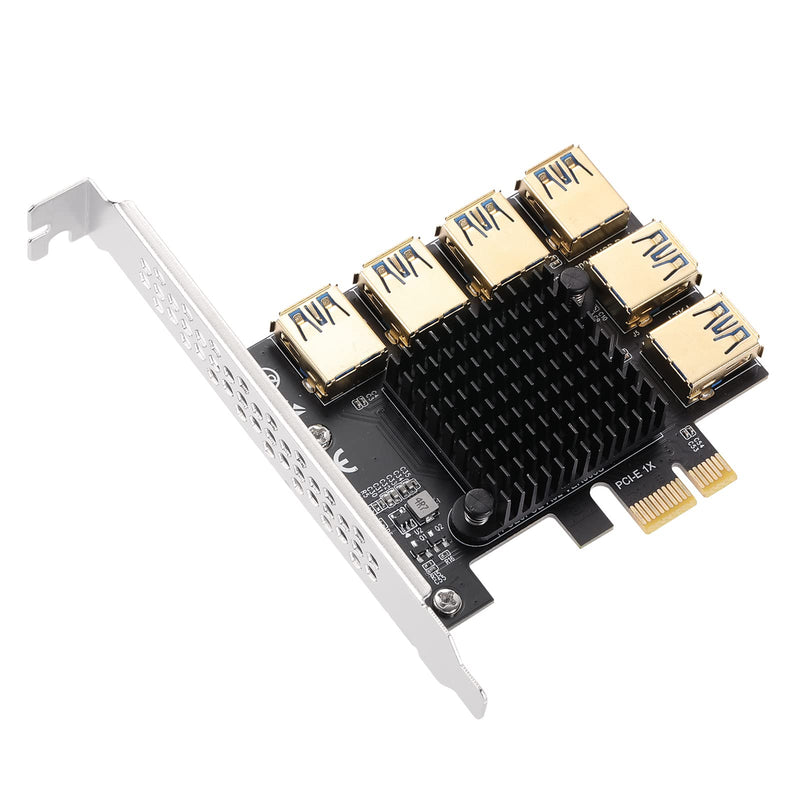MZHOU PCI-E 1 to 6 USB Slots Riser Card - Higher Stability USB 3.0 Adapter Multiplier Card for Bitcoin Mining Compatible with Windows Linux Mac,Black PCIE 1X to 6USB-2