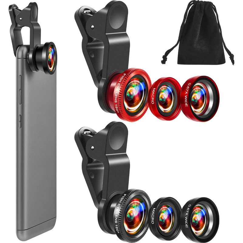 [AUSTRALIA] - 2 Pack Universal 3 in 1 Camera Lens Kit Phone Camera Lens Clip Fisheye Lens Macro Lens Wide Angle Lens Cell Phone Lens Attachments Compatible with Most Smartphones for Video, Live Show, Vlog 