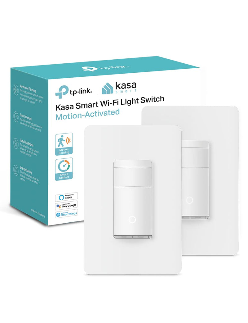 [AUSTRALIA] - Kasa Smart Motion Sensor Switch, Single Pole, Needs Neutral Wire, 2.4GHz Wi-Fi Light Switch, Works with Alexa & Google Assistant, UL Certified, No Hub Required(KS200MP2),White,2-Pack 2-Pack 