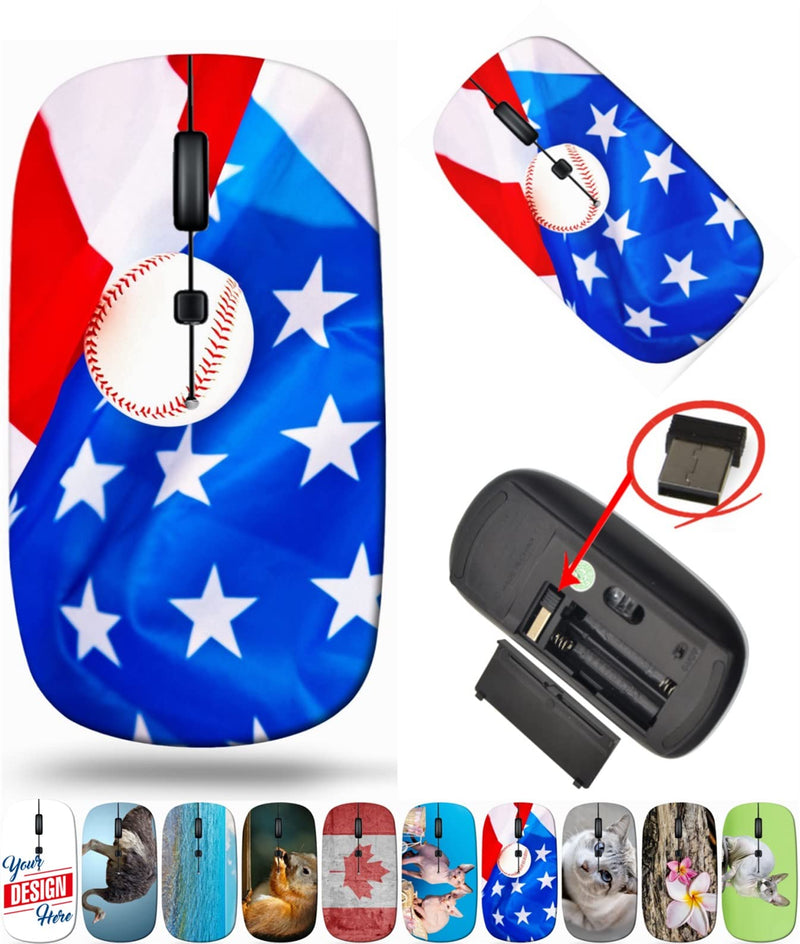 Maizi Wireless Mouse for Laptop Computer PC MacBook Chromebook, Wireless Mouses Image ID: 10046308 American Flag and Baseball Ball Portable 2.4G with USB Receiver Made in USA BYADAUa0PA_AMERICAN FLAG AND BA_042