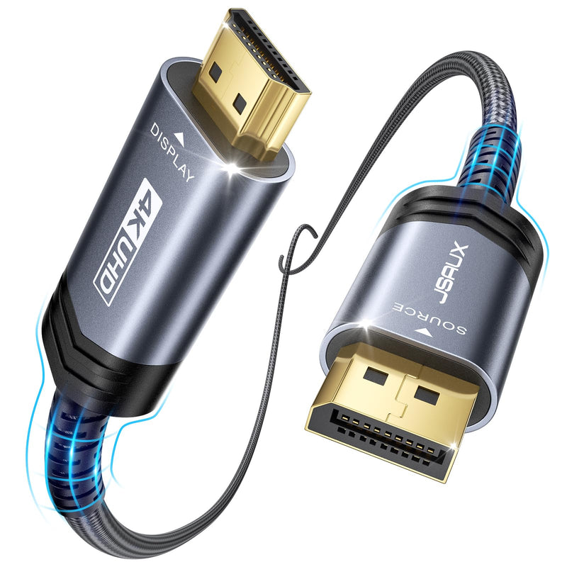 JSAUX 4K DisplayPort to HDMI Cable 10FT-5Pack, DP to HDMI Male Video UHD 4K@30Hz Nylon Braided DP to HDTV Uni-Directional Cord for Dell, Monitor, Projector, Desktop, AMD, NVIDIA, Lenovo, HP,ThinkPad 10FT (Pack of 5) Grey