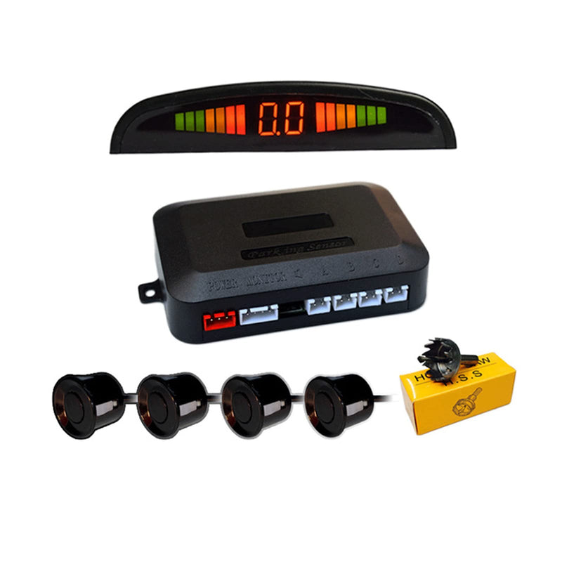 Car Parking Sensors, 4 Sensors Kit Parking Sensors, Radar Buzzer, Desplay LED, Acoustic Car Reverse Backup System (Black)