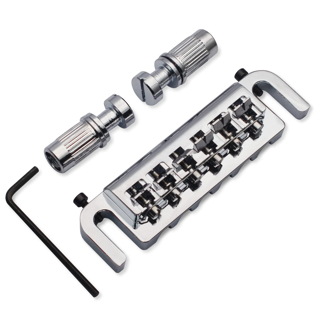 SAPHUE Wraparound Bridge Tailpiece Intonatable Combo Bridge Tailpiece for Solid-body Electric Guitar (Chrome) Chrome