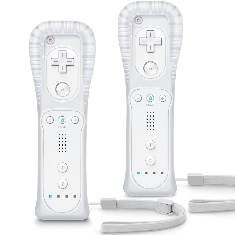 Wii Controller 2 Pack, Wii Remote Controller, with Silicone Case and Wrist Strap, Remote Controller for Wii/Wii U, White
