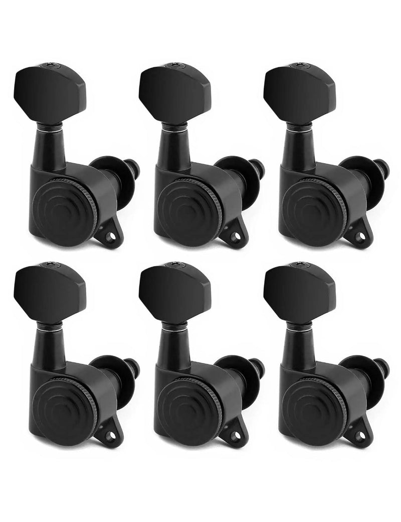 Rubatone Locking Guitar String Tuning Pegs Sealed Machine Heads Tuners Tuning Keys 6 In Line for Right Handed Electric Guitar or Acoustic Guitar Black.