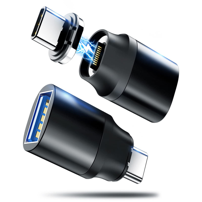 USB C to USB Magnetic Adapter 24Pins USB C Male to USB A Female Adapter 2 Pack with PD 60w Charge 10Gbps USB3.1/USB3.0 for MacBook Pro /Air and More Type C Devices A to C - Magnetic
