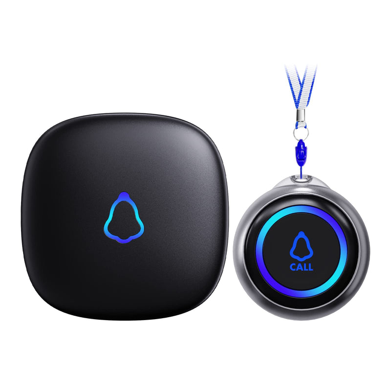 Caregiver Pager, Wireless Call Button for Seniors/Elderly at Home, 1 SOS Button + 1 Receiver Medical Life Alert System, Emergency Panic Call Bell, Nurse Calling & Patient Assistance Alarm 1 Receiver + 1 Call Button Black