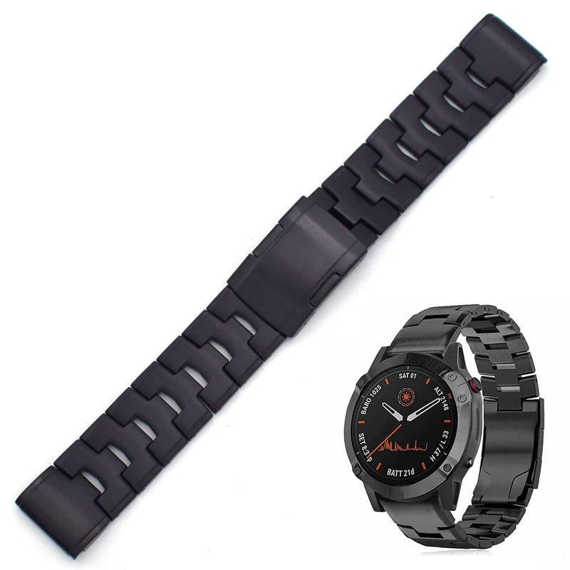 THEAGE Fenix 7X/6X/5X Plus Band, 26mm Titanium Metal Quick Release Easy Fit Watch Strap with Double Button Clasp Compatible for Garmin Fenix 7X/6X Pro/5X/5X Plus/3/3HR Smartwatch Black