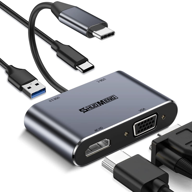 USB C to HDMI VGA Adapter, Shuomeng 4 in 1 USB-C to HDMI Adapter (Thunderbolt 3 Compatible) Hub Compatible for MacBook Pro/Air/ipad Pro 2018-2020, Dell, XPS,Samsung Galaxy S20 S10,Other Type-C Device [4 in 1] HDMI/VGA/PD/USB