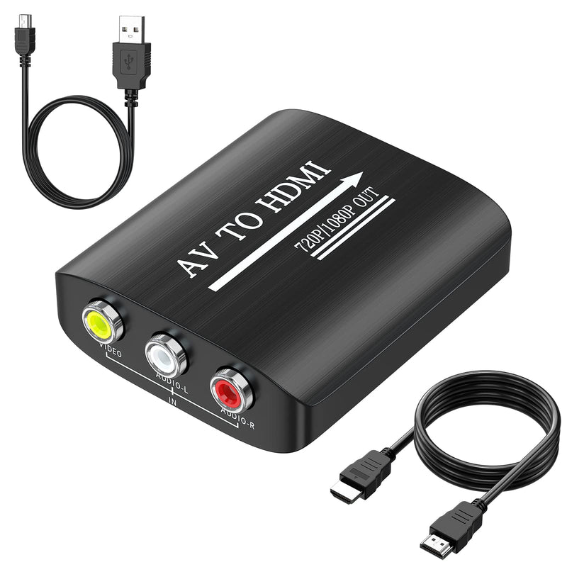 RCA to HDMI,AV to HDMI Converter,Composite to HDMI Converter Compatible with WII,PS One,PS2,PS3,STB,Xbox,VHS,VCR,Blue-Ray DVD,with 3.3ft HDMI Cable Converter (with HDMI Cable)