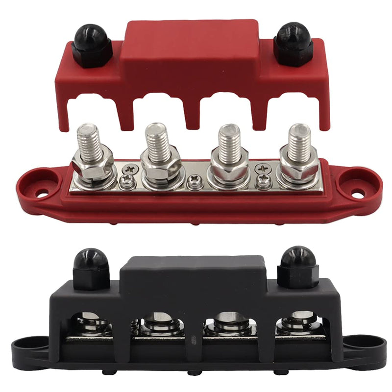 Heart Horse Power Distribution Block Bus Bar 3/8'' Terminal Stud 4 Post with Cover 250 Amp Rating for Marine Automotive and Solar Wiring RV Boat (250A, 3/8'', Red+Black) 3/8''