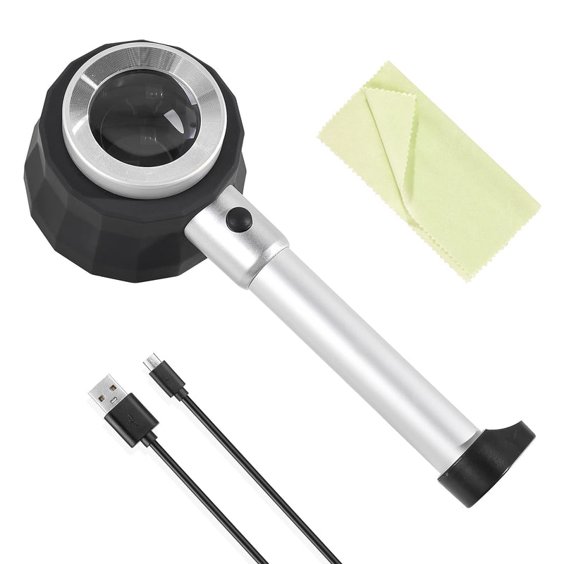 [AUSTRALIA] - 30X Handheld Magnifier with 6 Light, Jeweler Loupes Lighted Magnifying Glass-USB Rechargeable for Seniors Reading Coins Crafts Jewelry Hobbies 30X-1.41in 