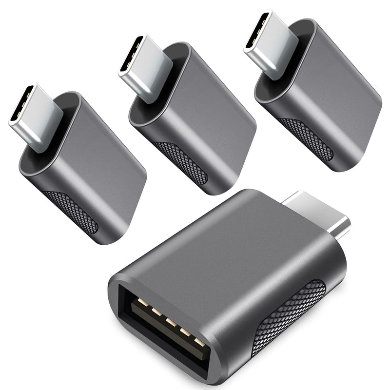 Upgrade 10Gbps USB C to USB 3.0 OTG Adapter (4 Pack), AuviPal USB Type C Male to USB A Female, Thunderbolt 4/3 to USB Converter for MacBook Pro/Air, iPad, iMac and More Type C Devices - Space Grey