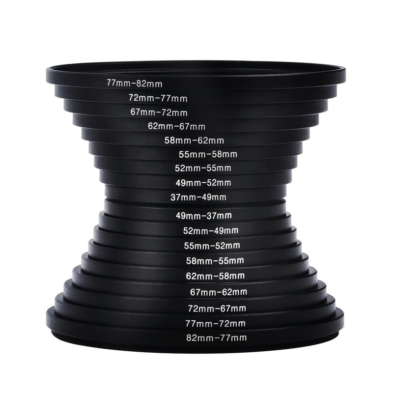 [AUSTRALIA] - Step Up Rings, Hisewen 18 Pieces Camera Lens Metal Filter Ring Adapter Set (9pcs Step Up Ring Set + 9pcs Step Down Ring Set) 