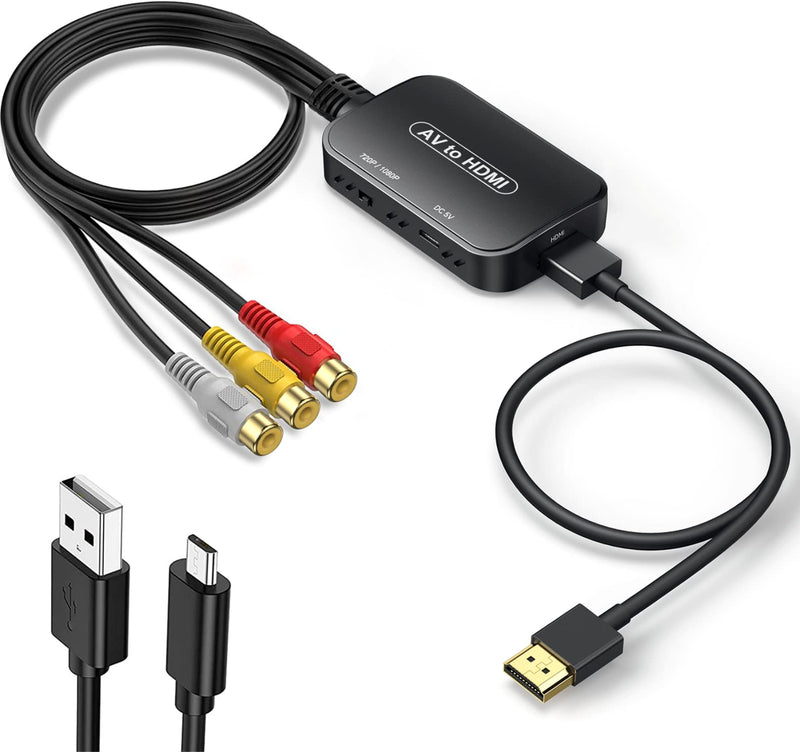 RCA to HDMI Converter,Viagkiki AV to HDMI Adapter,RCA to HDMI Composite Audio Video Converter for PS1, PS2, PS3, STB, Xbox, VHS, VCR,Black-Ray DVD Players(HDMI Cable Included) Black