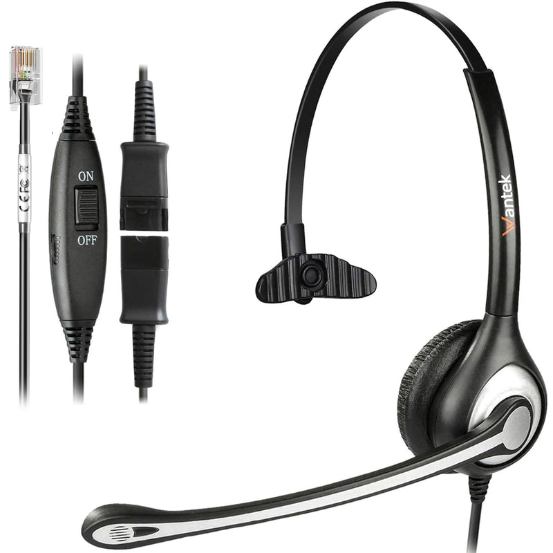 Wantek Yealink Phone Headset with Quick Disconnect Cord, RJ9 Office Telephone Headsets with Mic Noise Cancelling Compatible with Yealink VoIP Phone T21P T42S T46S T48S T27G T53W T54W Grandstream Snom Monaural Black