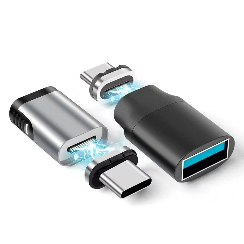 USB C Magnetic Adapter Straight 24 Pins + USB C to USB Adapter Magnetic C Connector Support Data Transfer Compatible with MacBook Pro/Air/ Type C Devices