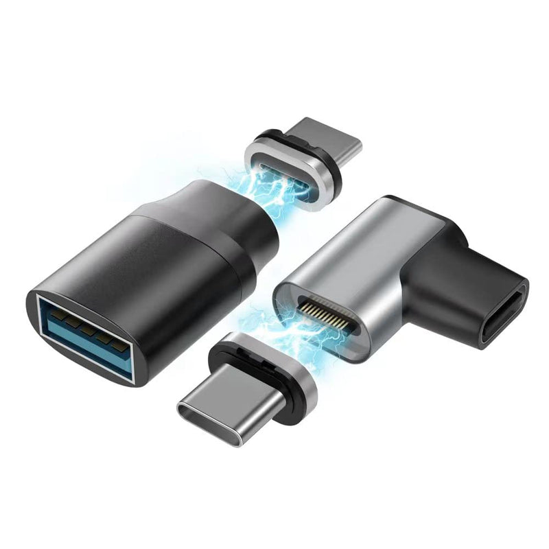USB C to USB Adapter Magnetic Connector + USB C Magnetic Adapter Right Angle PD 100W Data Transfer Compatible with MacBook Pro/Air/ Type C Devices