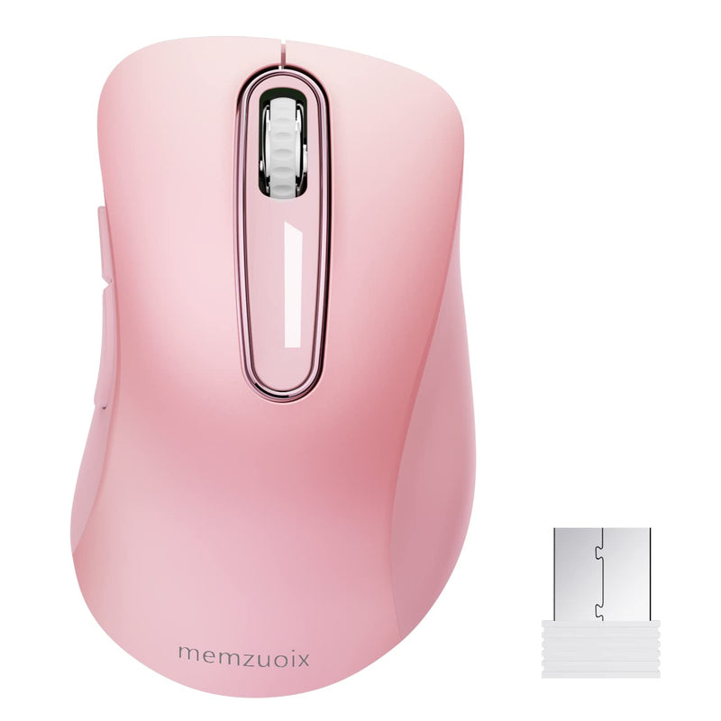 memzuoix 2.4G Wireless Mouse, 1200 DPI Mobile Optical Cordless Mouse with USB Receiver, Portable Computer Mice Wireless Mouse for Laptop, PC, Desktop, MacBook, 5 Buttons (Pink) Pink