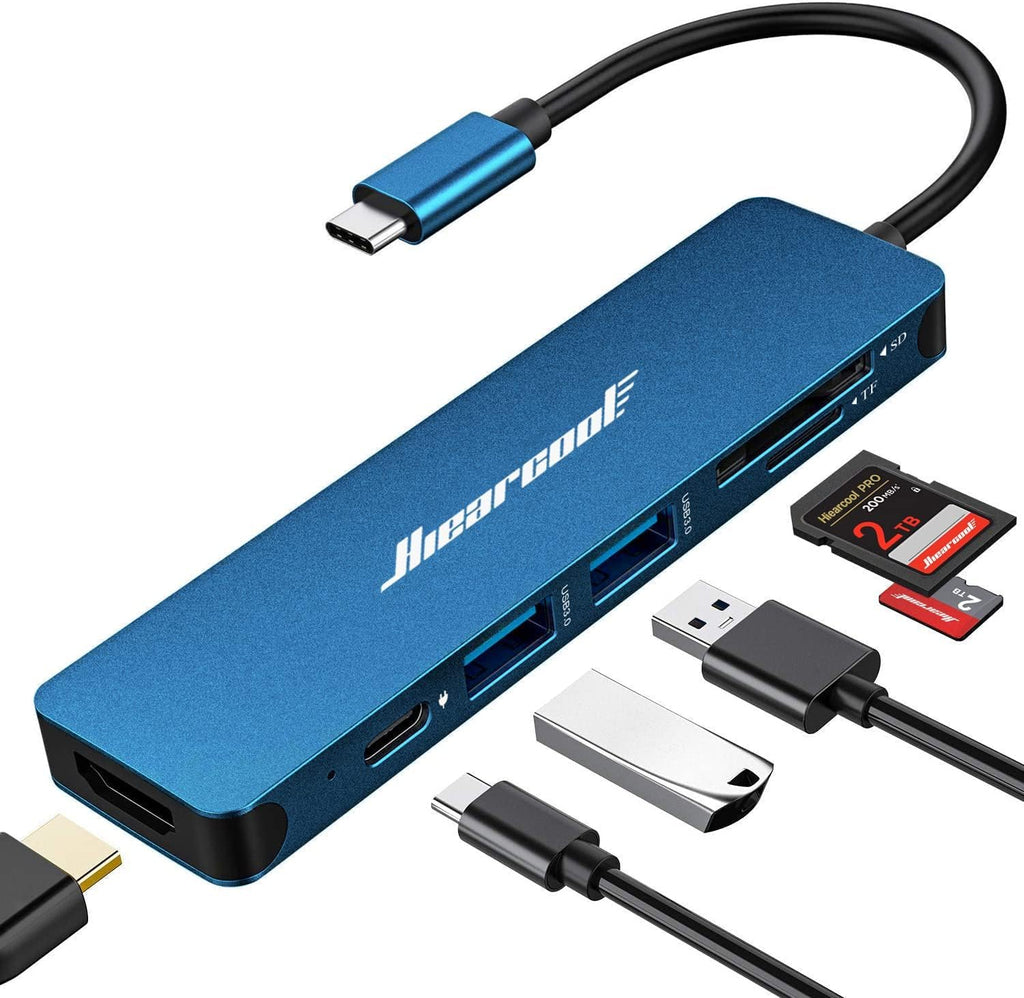 Hiearcool USB C Hub, USB C Adapter 7 in 1 Multi-Port USB C to HDMI Dongle 100W PD Type C Hub USB C Dock Compatible for MacBook Dell HP Lenovo Asus Razer and Type C Devices-Midnight Blue