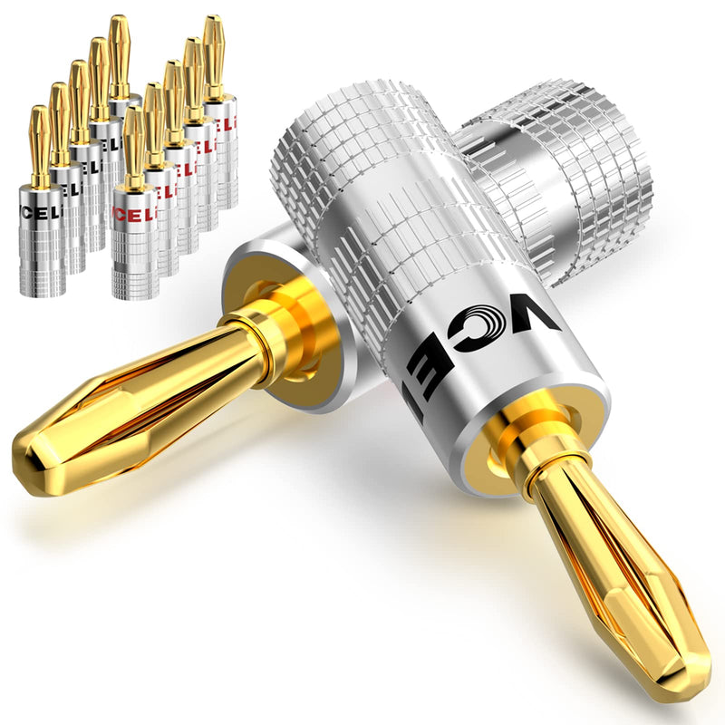 VCELINK Speaker Banana Plugs 6 Pairs/12 Pcs, 24K Gold Plated Dual-Screw Type Speaker Connector for Speaker Wire, Home Theater, Wall Plate, Audio/Video Receiver and Sound Systems (Red+Black) 6 Pair