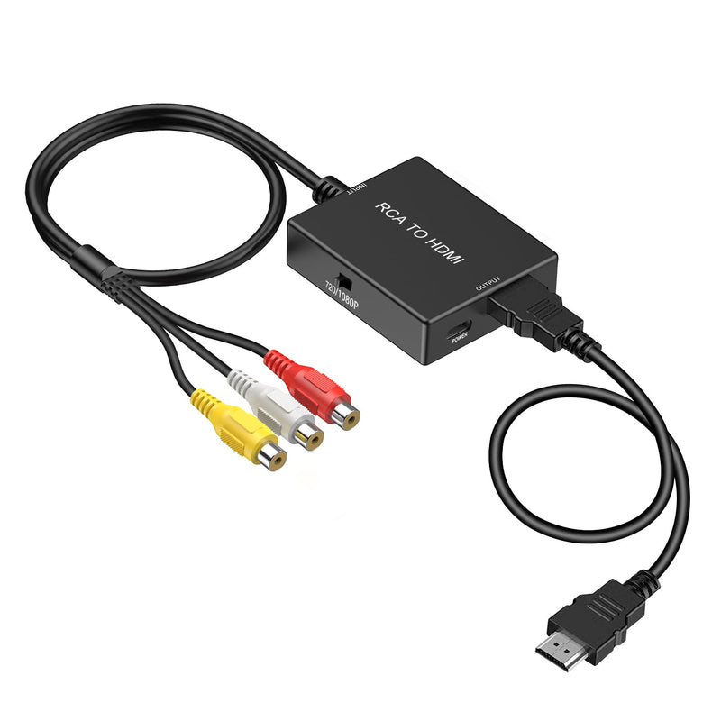 RCA to HDMI Adapter Converter, AV to HDMI Converter with HDMI Cable Supports PAL/NTSC for PS2/VHS/VCR/Blue-Ray DVD ect.