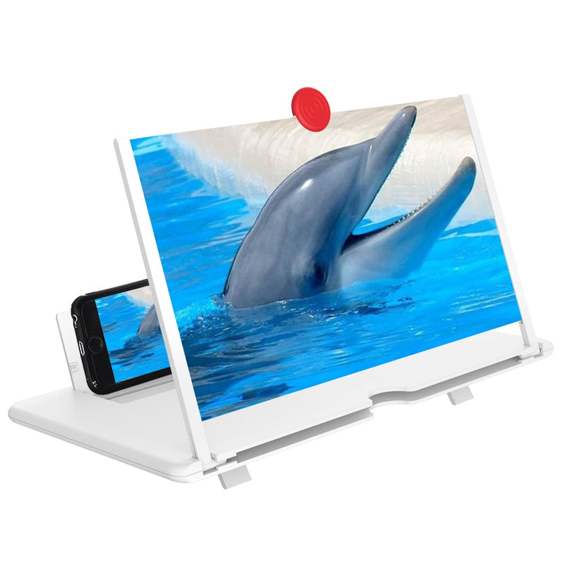[AUSTRALIA] - Phone Screen Magnifier, Screen Amplifier 3D HD Screen Projector with Foldable Stand, Phone Screen Magnifier for Watching Movies, Videos, Games and Reading, Compatible with All Phones (White) White 