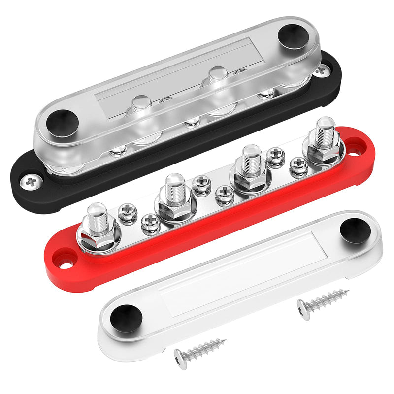 DAIERTEK Bus Bar Terminal Block 4 x 5/16" (M8) Terminal Stud, 6 x #8 (M4) Screw Terminal Positive & Ground Power Distribution Block with Cover Marine Battery Bus Bar 12V - 48V for Automotive Car Boat 150A-M8