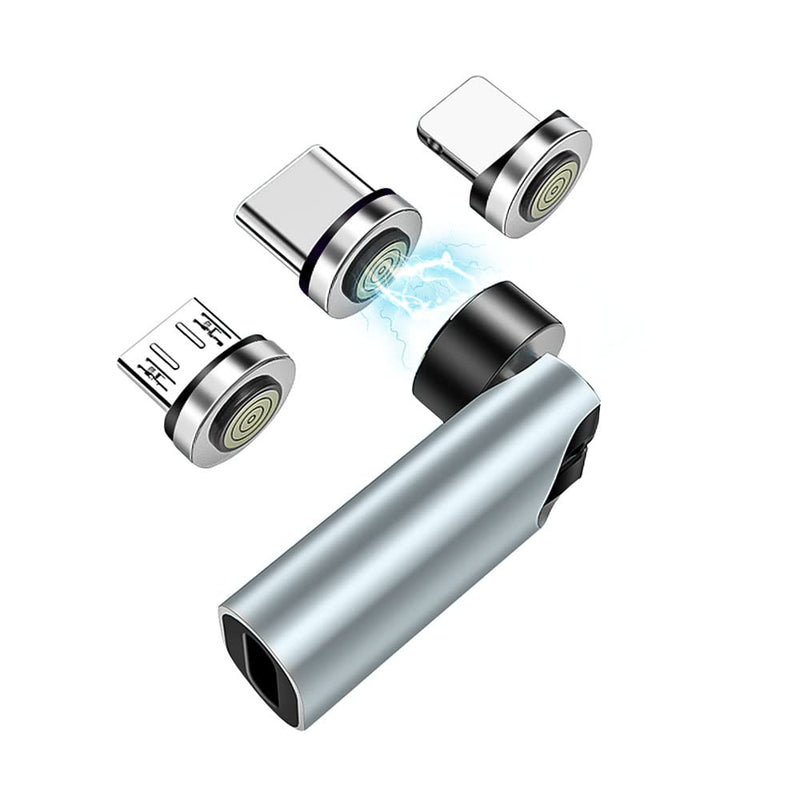 USB C Magentic Adapter 540 Degree Rotation 3 in 1 QC 3.0 Fast Charging Max Support 3A, Silver 1pack-silver usb c magnetic adapter