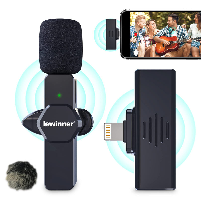 lewinner Wireless Lavalier Microphone for iPhone iPad, Plug & Play Lapel Clip-on Mini Mic for YouTube Facebook Live Stream TikTok Vlog Zoom Video Record - No APP & Bluetooth Needed/Noise Reduction Gray