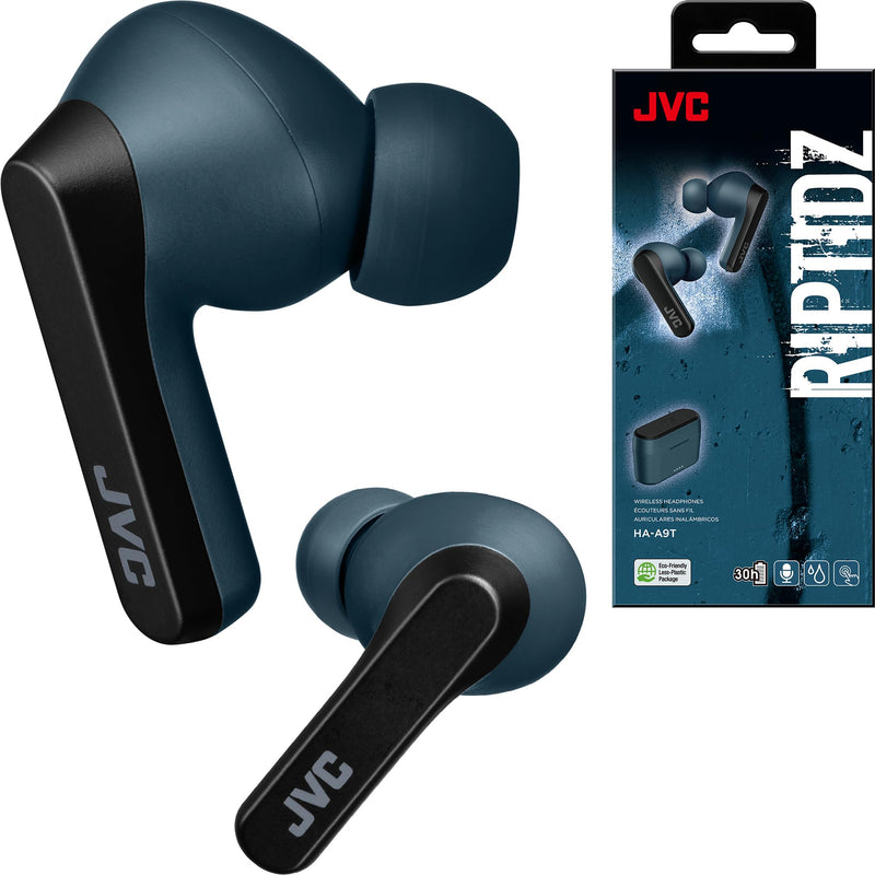 JVC RIPTIDZ True Wireless Headphones with Touch Sensor Operation, Single Ear use, IPX5, Bluetooth 5.1, Long Battery Life (up to 30 Hours) - HAA9TA (Blue), Small Blue