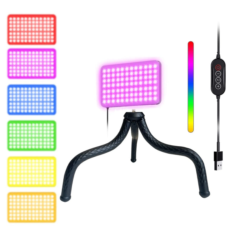 Fugetek RGB LED Video Light with Flexible Desktop Tripod, 77 RGB Beads, Wired Controller, USB Powered, Portable, 3200k-6500k, Streaming, TIK Tok, Photography RGB1.0